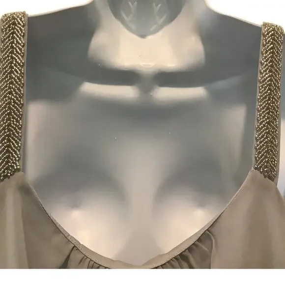 MANER PALE GRAY PLEATED FRONT BEADED STRAP ELEGANT TANK TOP 3X NWT - Picture 6 of 10